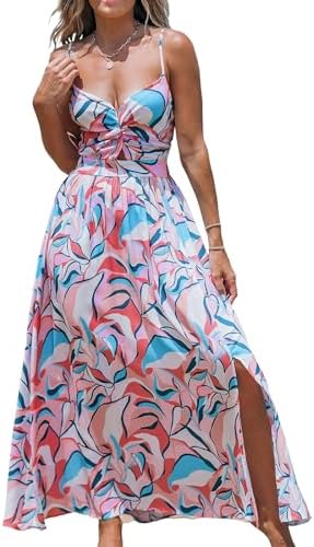 Sundresses - CUPSHE Women's Maxi Dress Floral Print Twisted V Neck Sleeveless Long Dress Summer Casual Dress