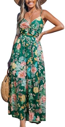 Sundresses - CUPSHE Women's Maxi Dress Floral Print Twisted V Neck Sleeveless Long Dress Summer Casual Dress