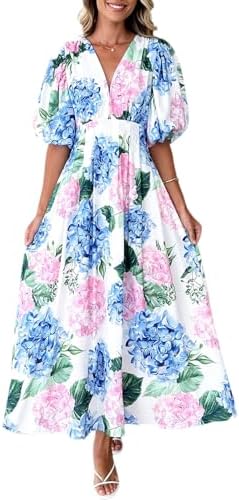 Easter Dress Women - Sissyaki Women's Boho Floral Midi Dress Smocked Beach Flowy Dress