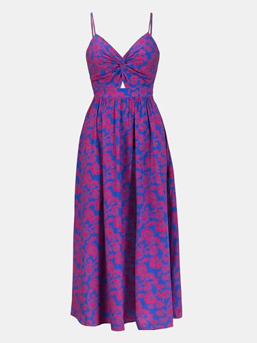 Sundresses - CUPSHE Women's Maxi Dress Floral Print Twisted V Neck Sleeveless Long Dress Summer Casual Dress