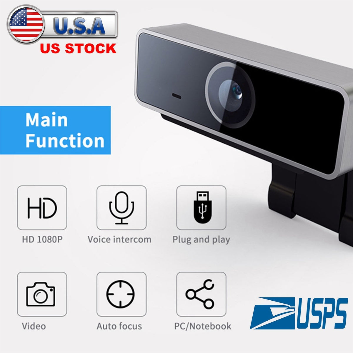 FHD 1080P Webcam USB PC Computer Webcam Auto Focus with Microphone 60-Degree Widescreen Desktop Laptop Webcam Live Streaming Webcam with Rotatable Cli
