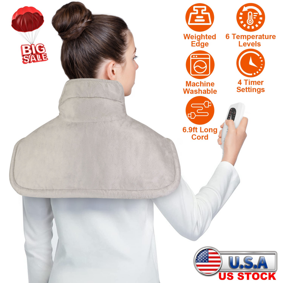 22.4x16.3in Large Weighted Heating Pad for Neck and Shoulders Electric Fast Heating Mat Neck Wrap Cushion Pain Relief with 6 Temperature Settings 4 Ti