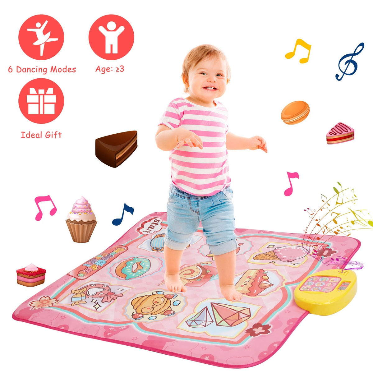 Cake Dance Mat for Kids Electronic Music Dance Pad with 6 Modes Built-in Music Adjustable Volume Optimal Gift for Boys Girls Aged 3+ Years Old