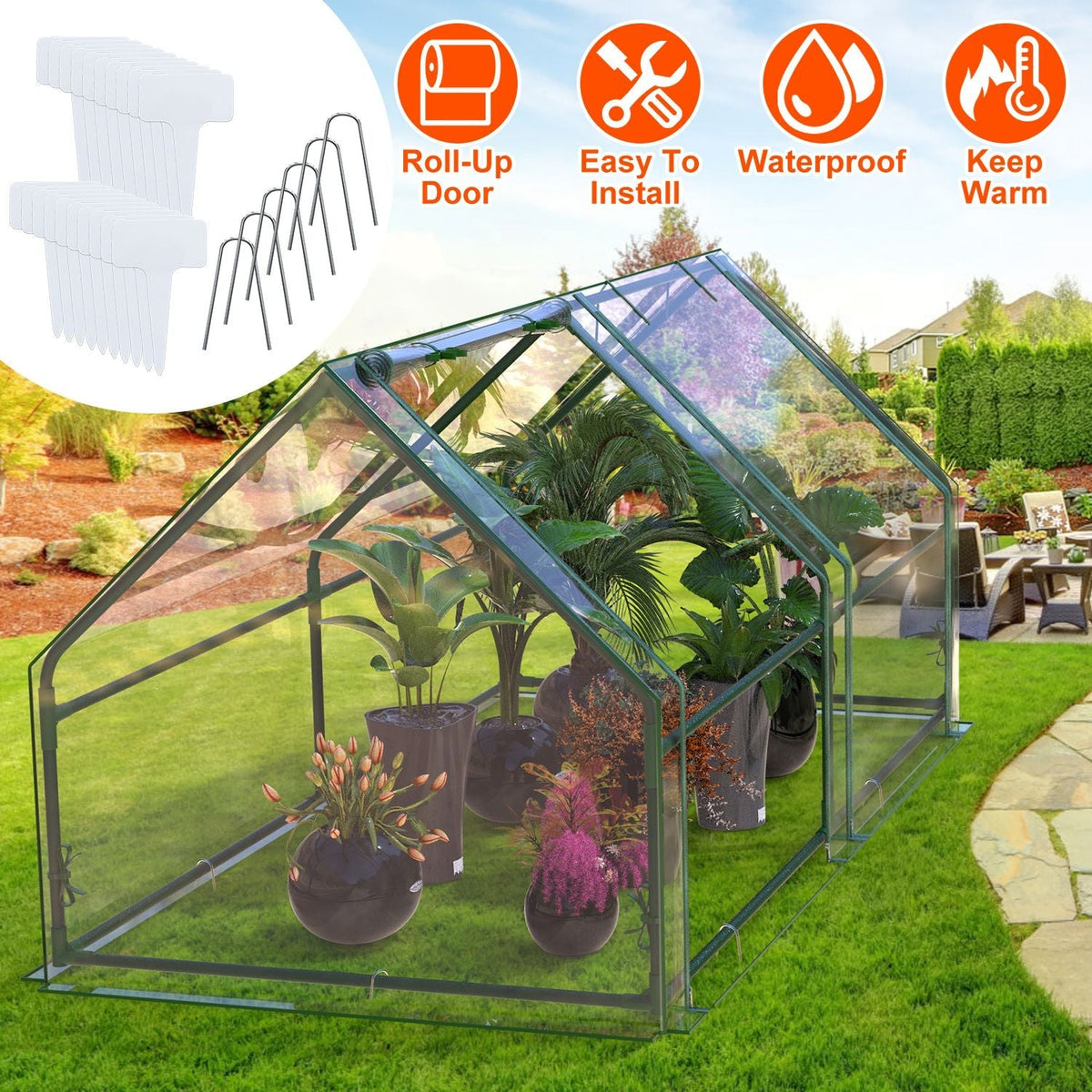 Portable Mini Greenhouse With Roll-Up Zipper Doors Waterproof UV-Resistant PVC Cover Hot House For Indoor Outdoor Garden Patio Backyard 70.86*33.46*37