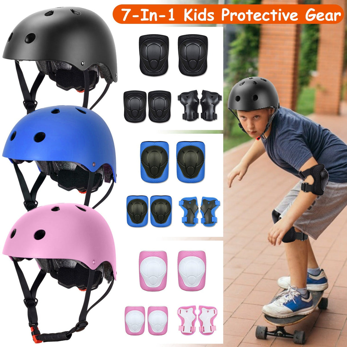GBruno 7Pcs Kids Safety Helmet Set
