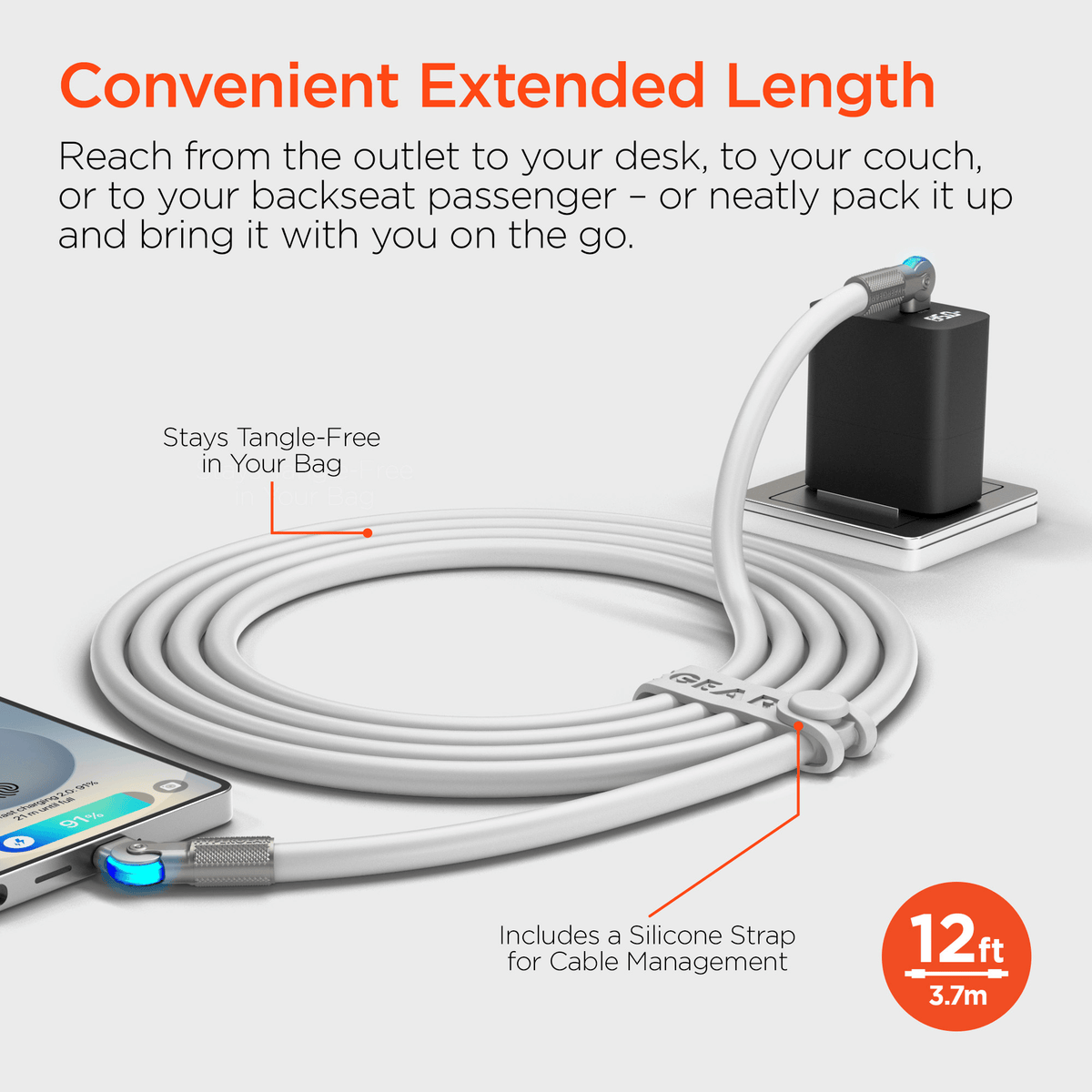 HyperGear Chunky180° 100W USB-C to USB-C Rugged Fast Charge Cable 12ft