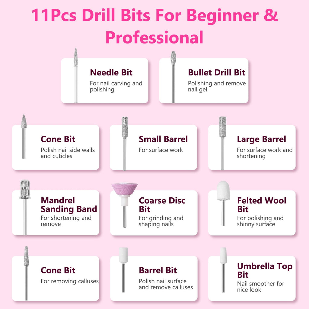Portable Electric Nail Drill – 45,000 RPM, 11 Bits, Cordless, Rechargeable