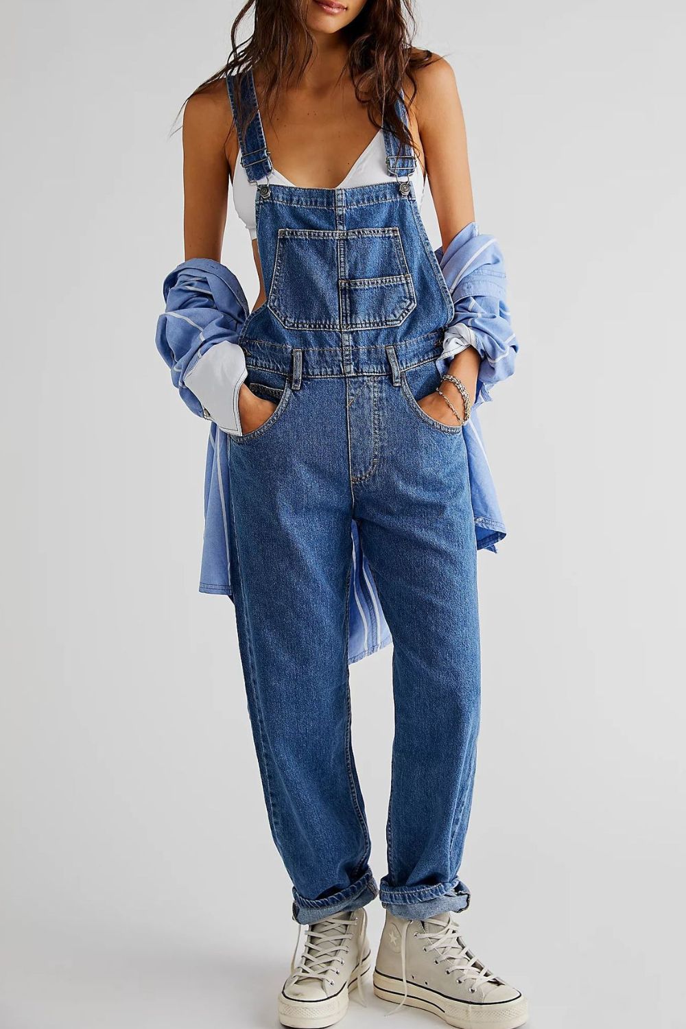 Wide Strap Square Neck Denim Overalls