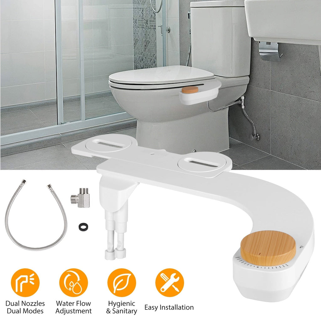 Bidet Attachment Non-Electric Fresh Water Bidet Sprayer Toilet Seat Attachment with Dual Nozzles Water Flow Control
