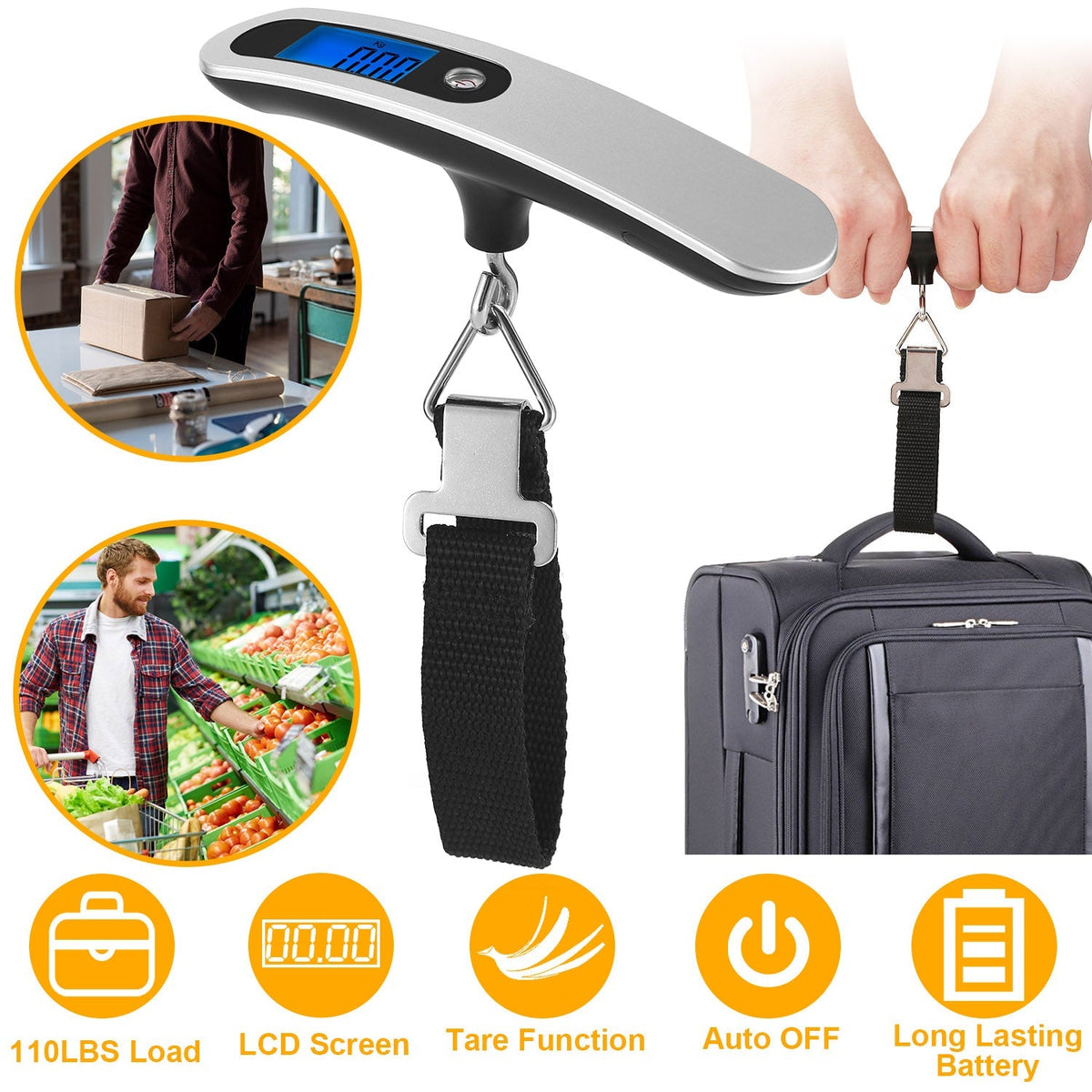 Portable Digital Luggage Scale 50kg/10g LCD Hanging Luggage Scale Electronic Digital Weight Scale for Travel Household