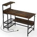 48 Inch Computer Desk with Power Outlets and Storage Shelves