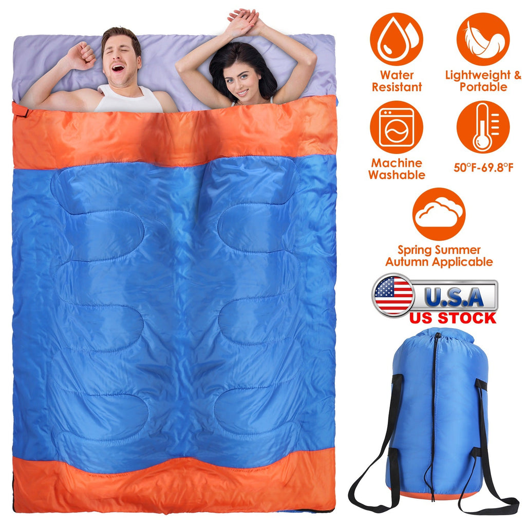 2 People Sleeping Bag for Adult Kids Lightweight Water Resistant Camping Cotton Liner Cold Warm Weather Indoor Outdoor Use 3 Season with Sack for Spri