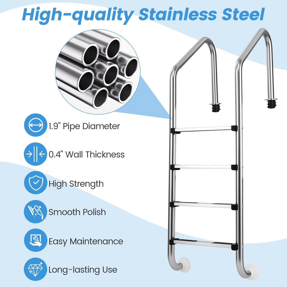 4-Step Inground Pool Ladder Stainless Steel Swimming Pool Ladder