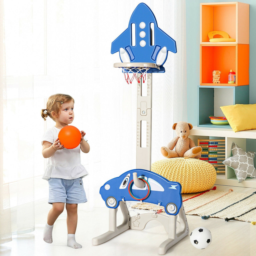 3-in-1 Basketball Hoop for Kids with Balls-Blue