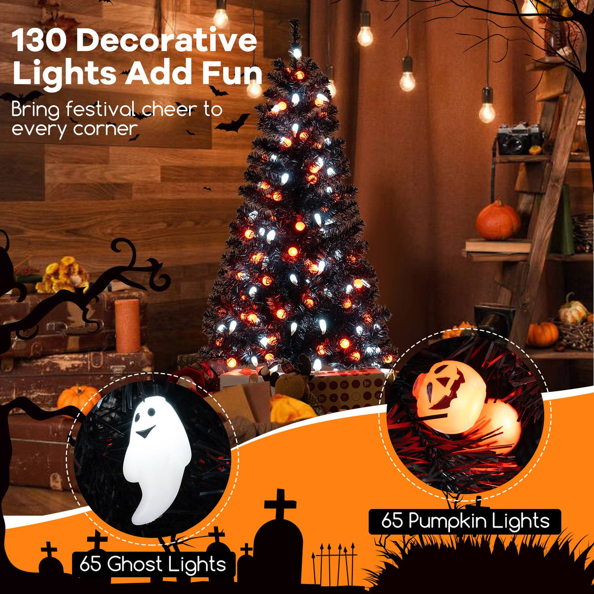 4.5 Feet Artificial Halloween Tree with 6 Lighting Modes and 5 Musics