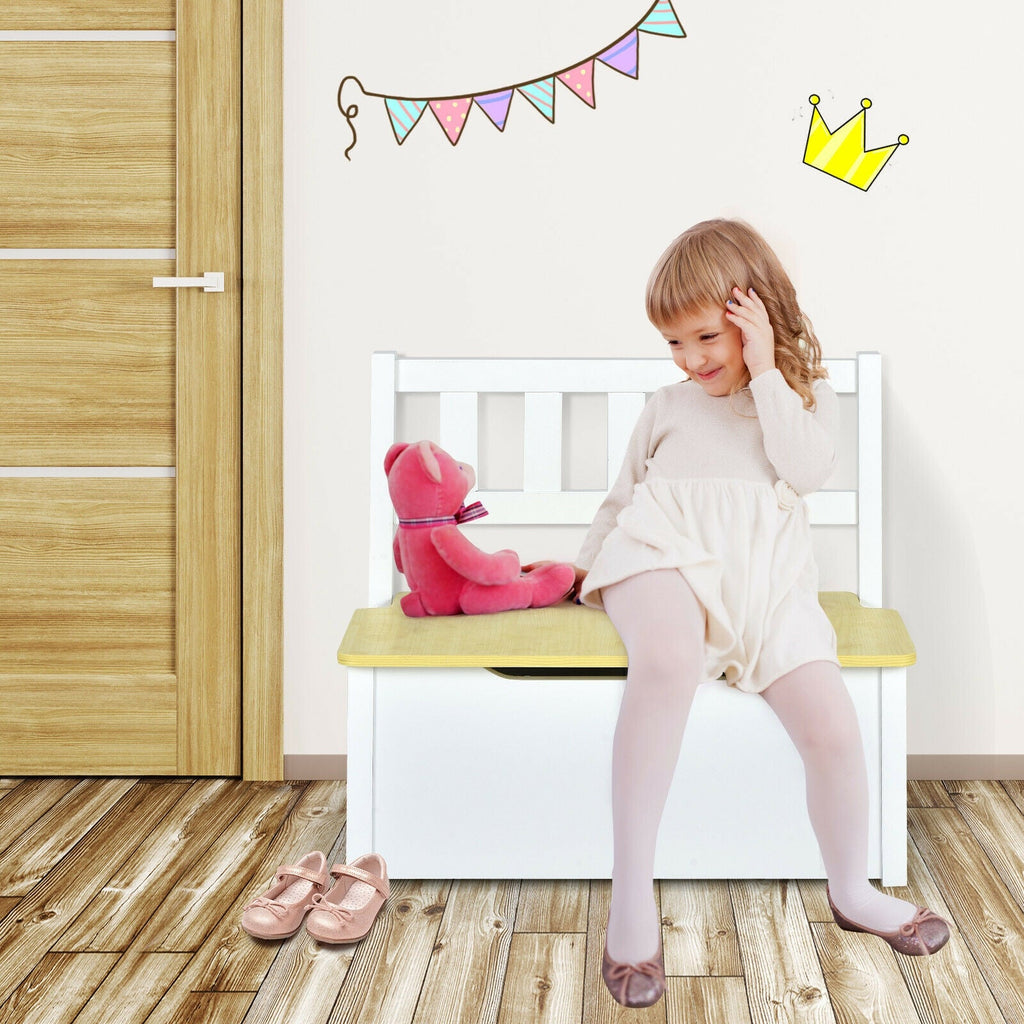 4 Pieces Kids Wooden Activity Table and Chairs Set with Storage Bench and Study Desk-Natural