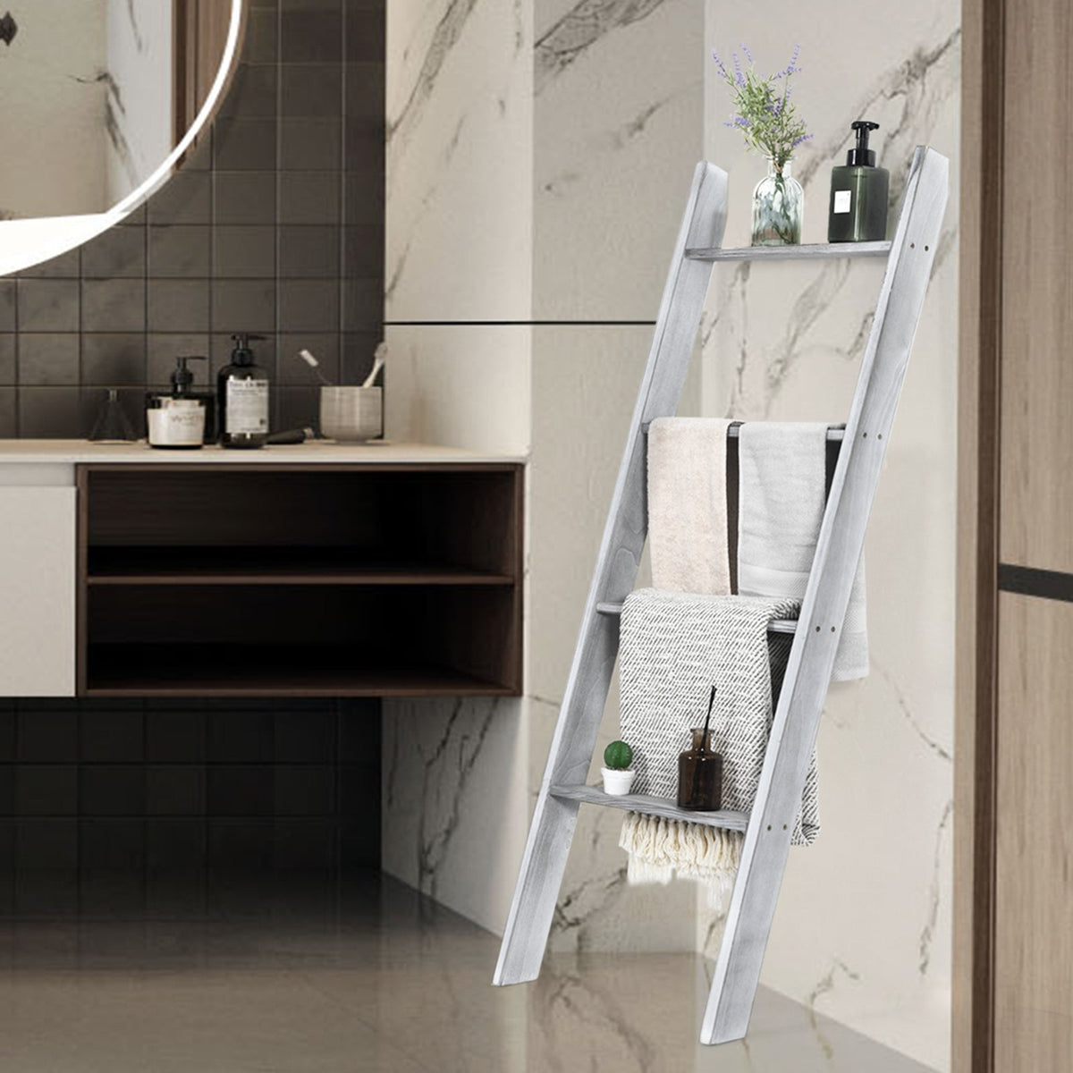 4-Tier Wall Leaning Ladder Shelf Stand