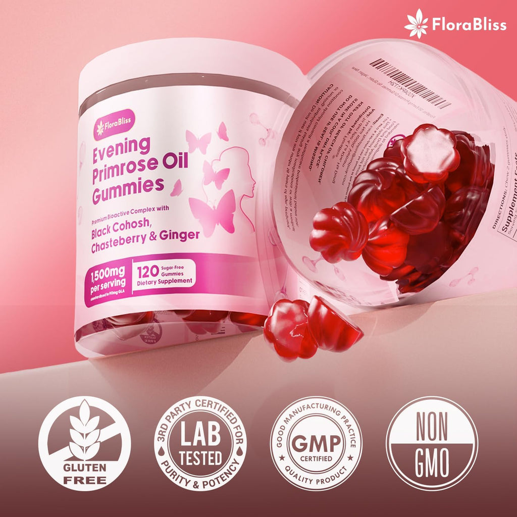 Evening Primrose Oil Gummies | 1500mg | with Black Cohosh, Chasteberry, Ginger Extract for Daily Women's Wellness Support