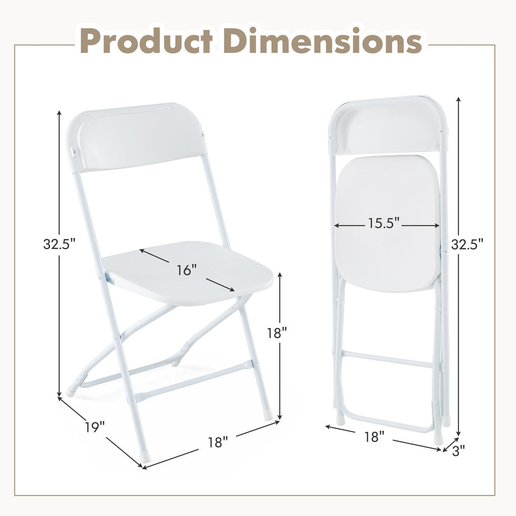 4 Pack Metal Folding Chairs with Plastic Seat and Back-White