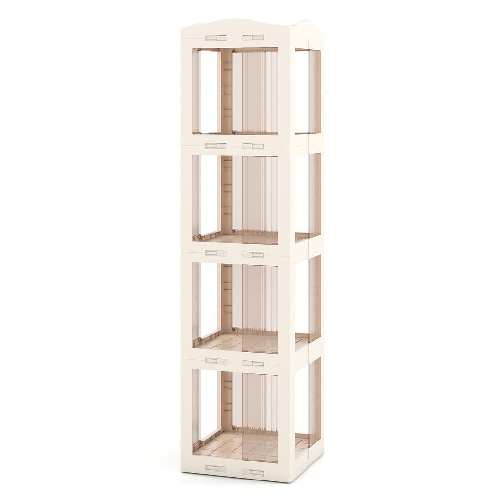 4-Tier Foldable Rotating Bookshelf with Swivel Base and Translucent Panels-White