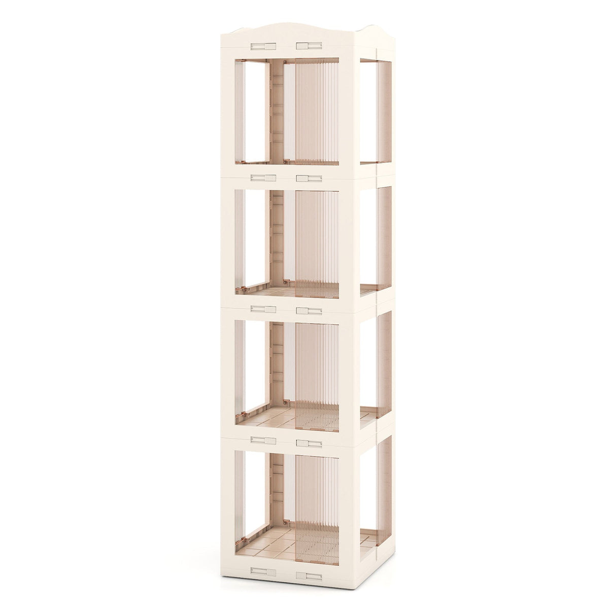 4-Tier Foldable Rotating Bookshelf with Swivel Base and Translucent Panels-White