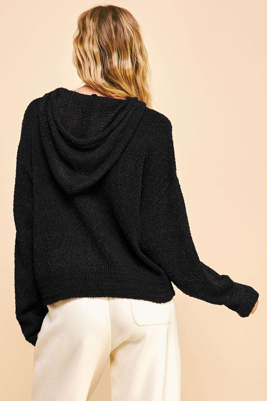 Back To School Sweater - Davi & Dani Drop Shoulder Long Sleeve Hooded Sweater