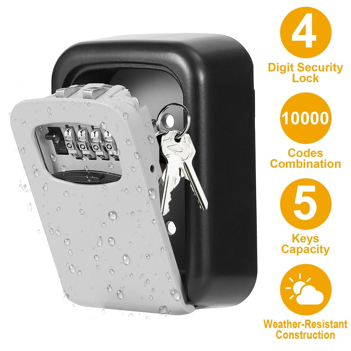 Key Lock Box Keys Storage Lock Box with 4 Digits Combination Resettable Codes Wall Mounted Outdoor Waterproof Cover