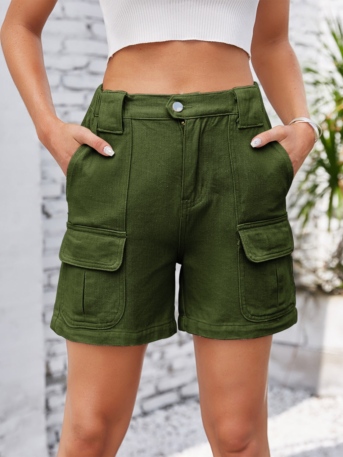 High Waist Washed Denim Shorts