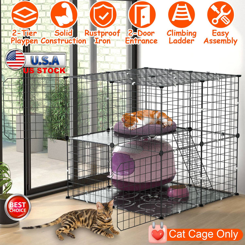 2-Tier Cat Cage Playpen with Ladder & 2 Doors for Indoor Pets