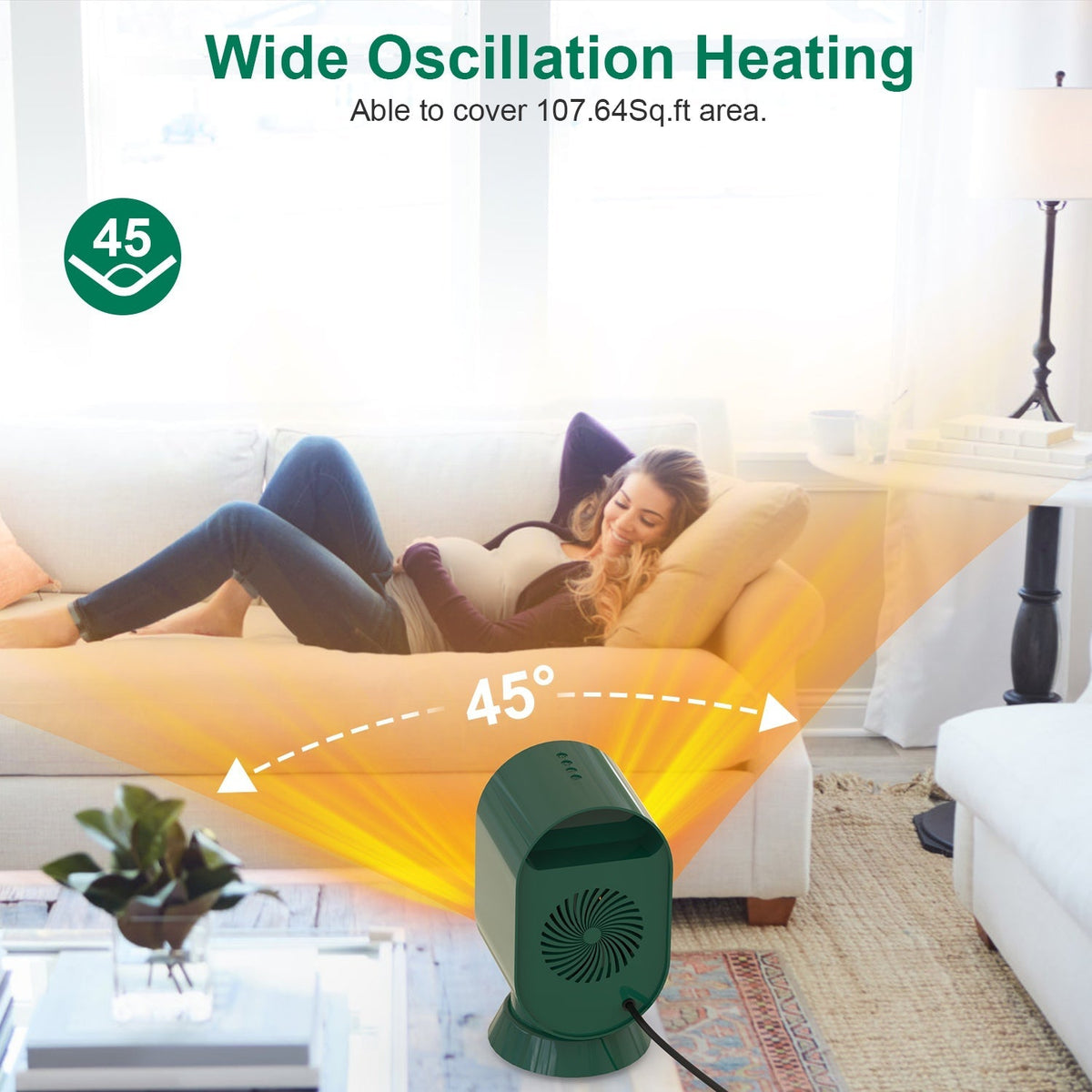 1200W Oscillating Electric Space Heater Mini Desk Heater with 2 Modes 3S Fast Heating Tip-over Overheat Protection for Home Office