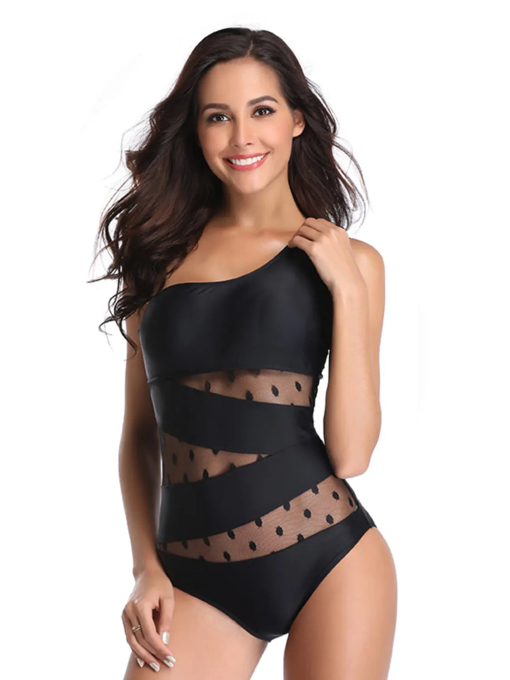 One Shoulder Polka Dot One-Piece Swimwear