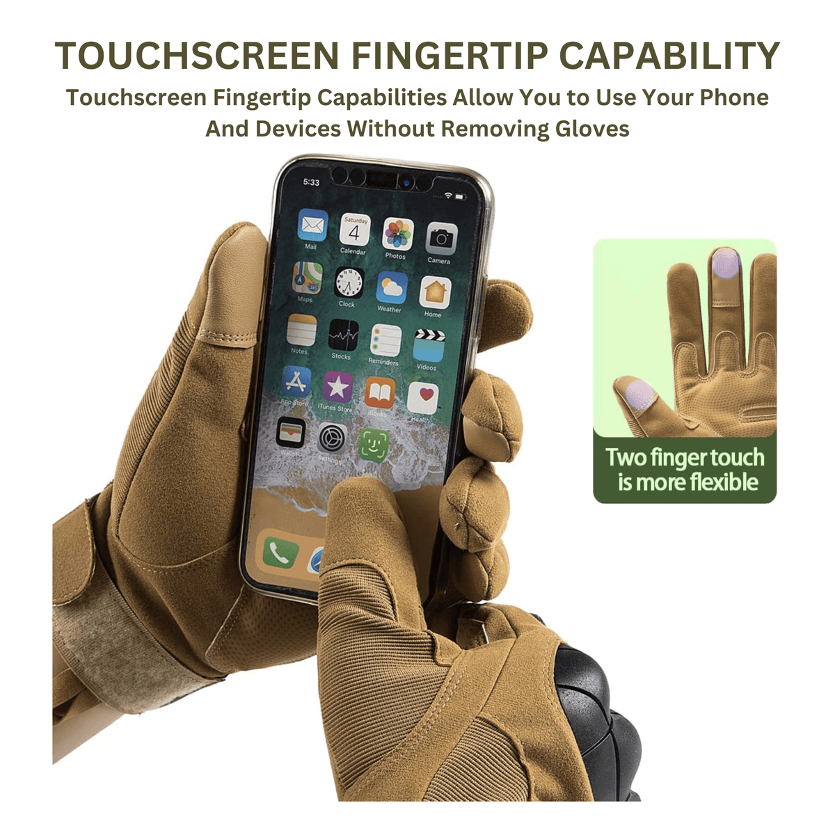 JupiterGear Tactical Military Airsoft Gloves for Outdoor Sports, Paintball, and Motorcycling with Touchscreen Fingertip Capability