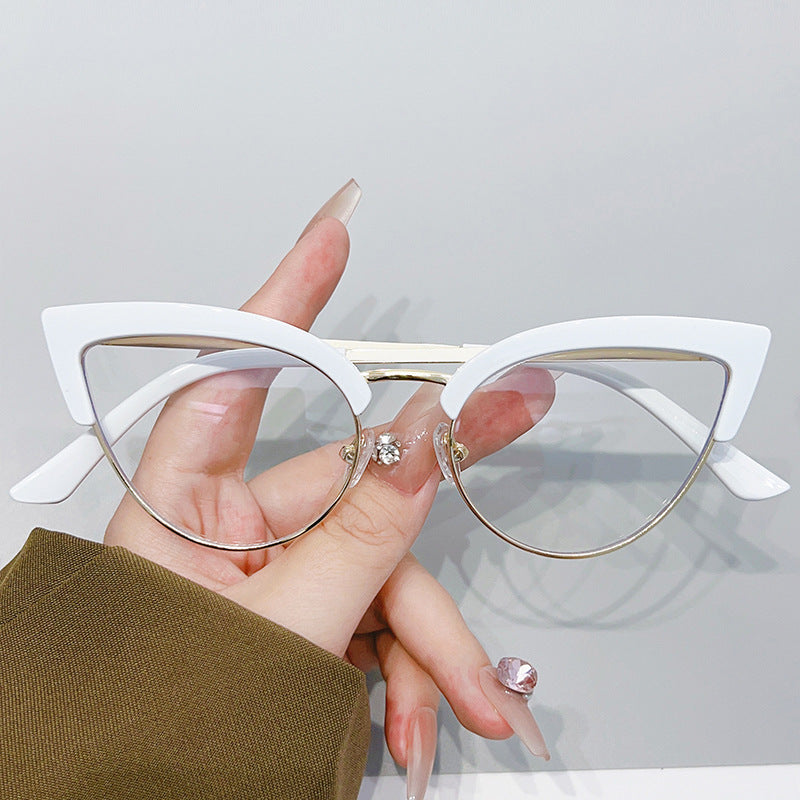 Stylish Large Frame Metal Lower Half Metal Plain Glasses