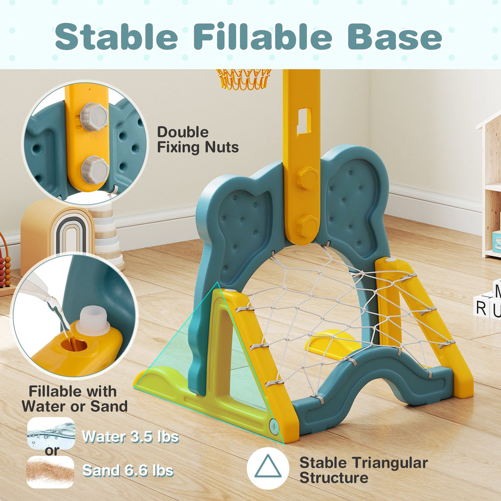 4-in-1 Toddler Basketball Hoop with Rim and Soccer Goal for 3+ Kids