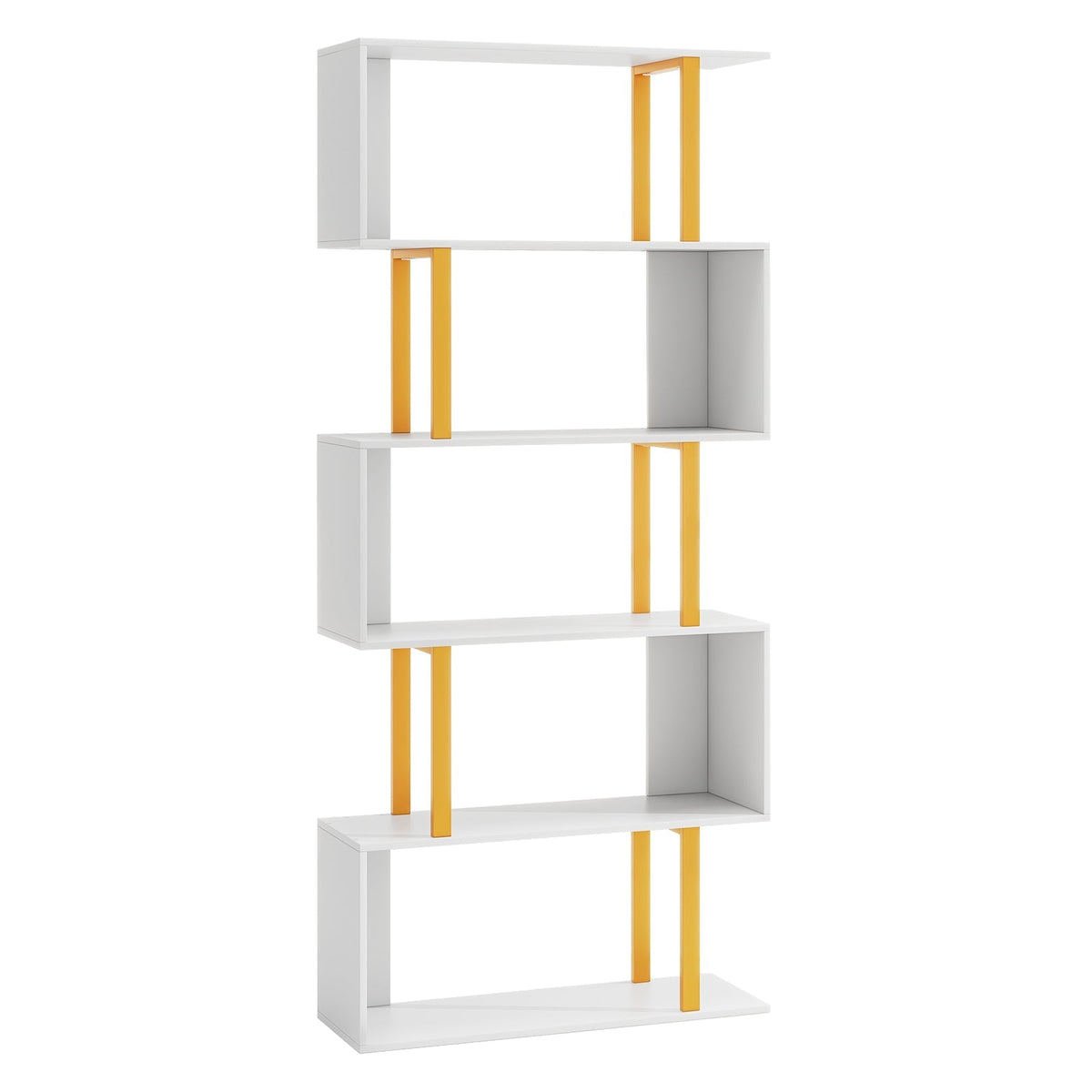 5-Tier/6-Tier Geometric Bookcase with Metal Frame and Anti-tipping Kits