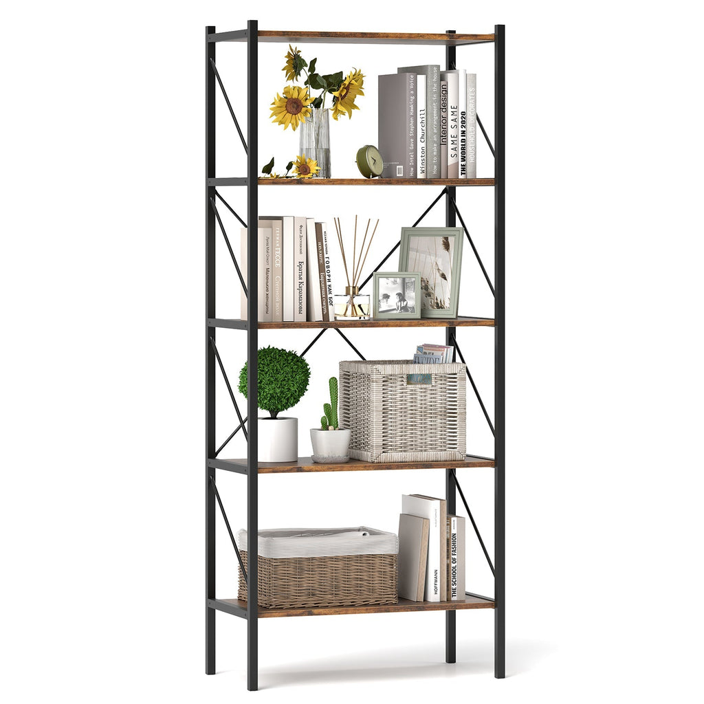 5-Tier Bookshelf with Open Shelves and Heavy Duty Metal Frame