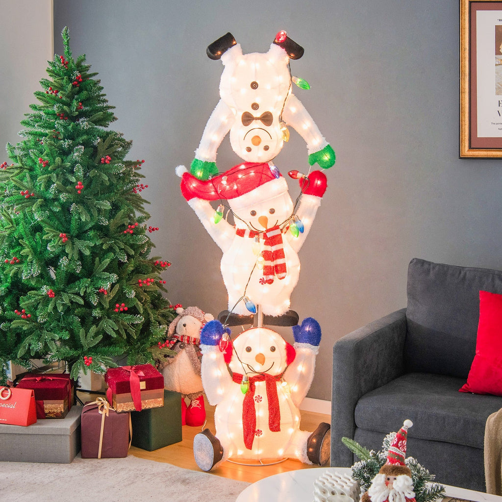 5.6 Feet Lighted Stacked Snowmen Christmas Decoration