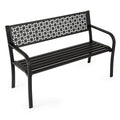 50 Inch Garden Bench with Patterned Backrest and Curved Armrests for 2-3 Person-Black