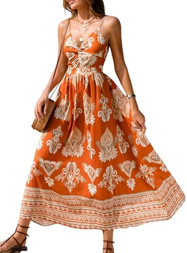 Sundresses - CUPSHE Women's Maxi Dress Floral Print Twisted V Neck Sleeveless Long Dress Summer Casual Dress
