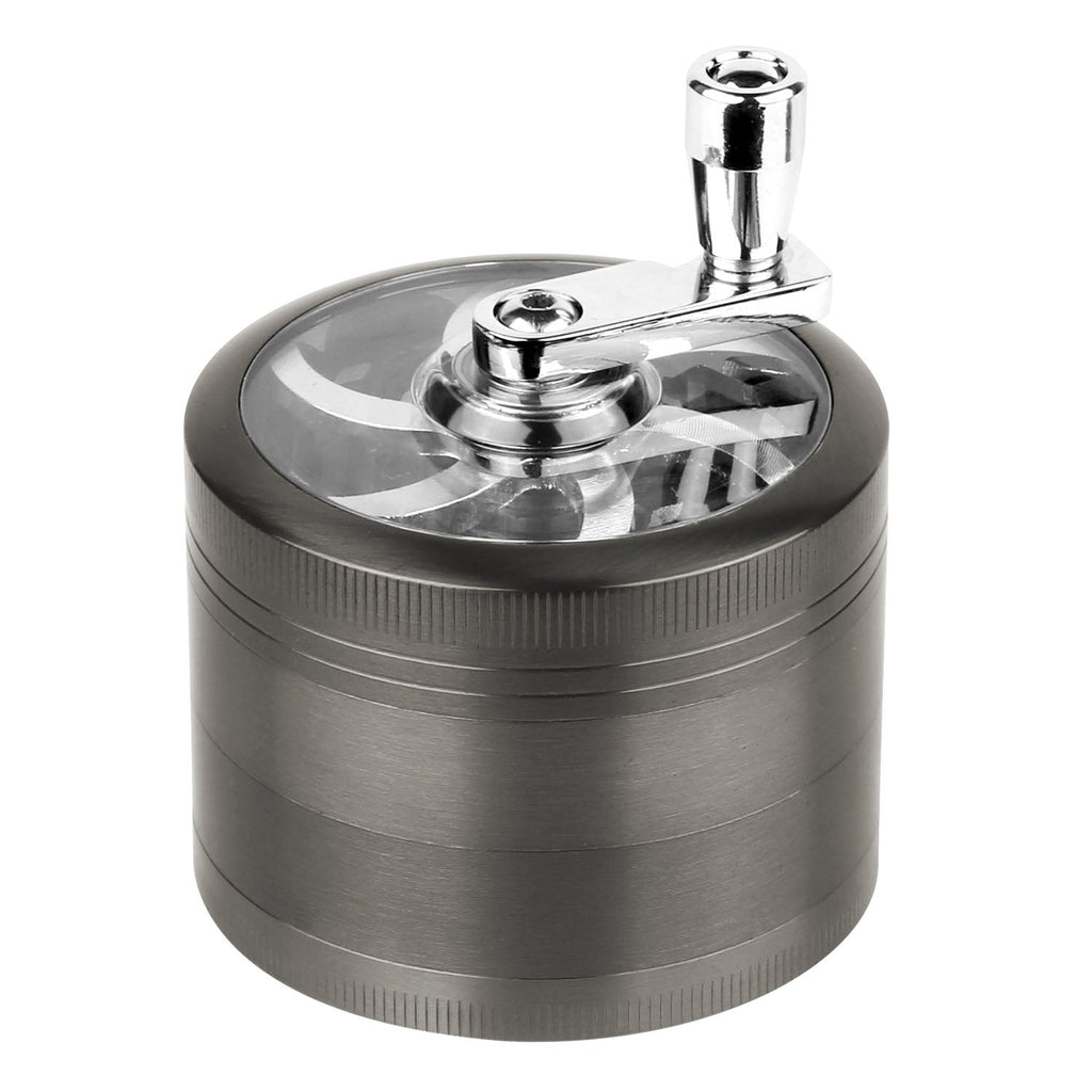 Herb Spice Tobacco Grinder 2.5-inch 4-Piece Zinc Alloy Hand Crank Crusher Kitchen Mill with Pollen Scraper