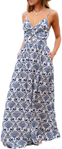 Sundresses - CUPSHE Women's Maxi Dress Floral Print Twisted V Neck Sleeveless Long Dress Summer Casual Dress