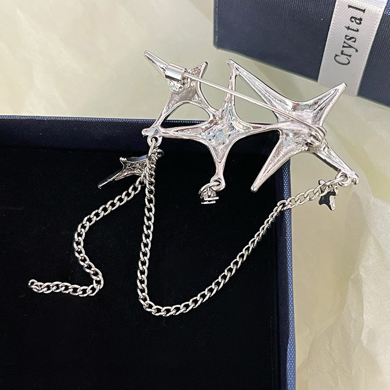 Four Eight-Pointed Stars Zircon Chain Brooch