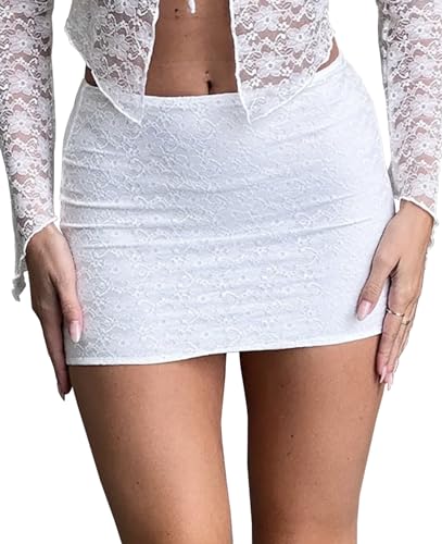 Wrotorea Women's White Mini Skirt Sex Mid-Waist Stretch Fitted Bodycon Short Mini Skirts