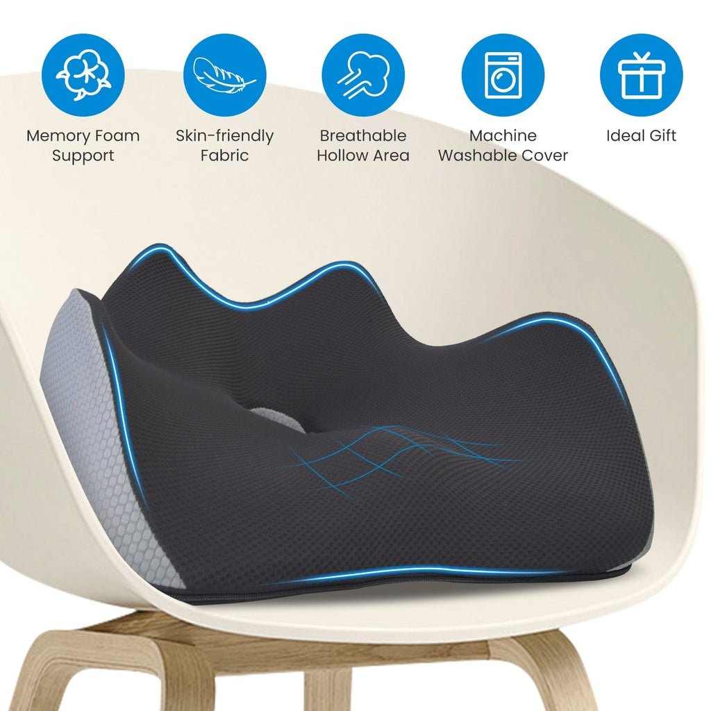 Memory Foam Seat Cushion Sciatica Pain Relief Cushion Pillow Seat Cushion with Machine Washable Cover for Home Office Car Wheelchair Airplane