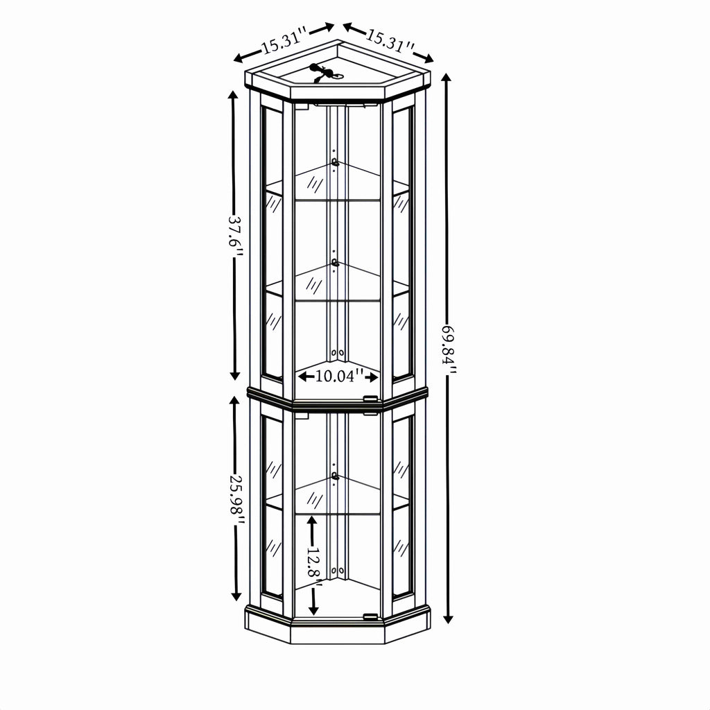 5-Tier Lighted Corner Curio Cabinet with Adjustable Glass Shelves