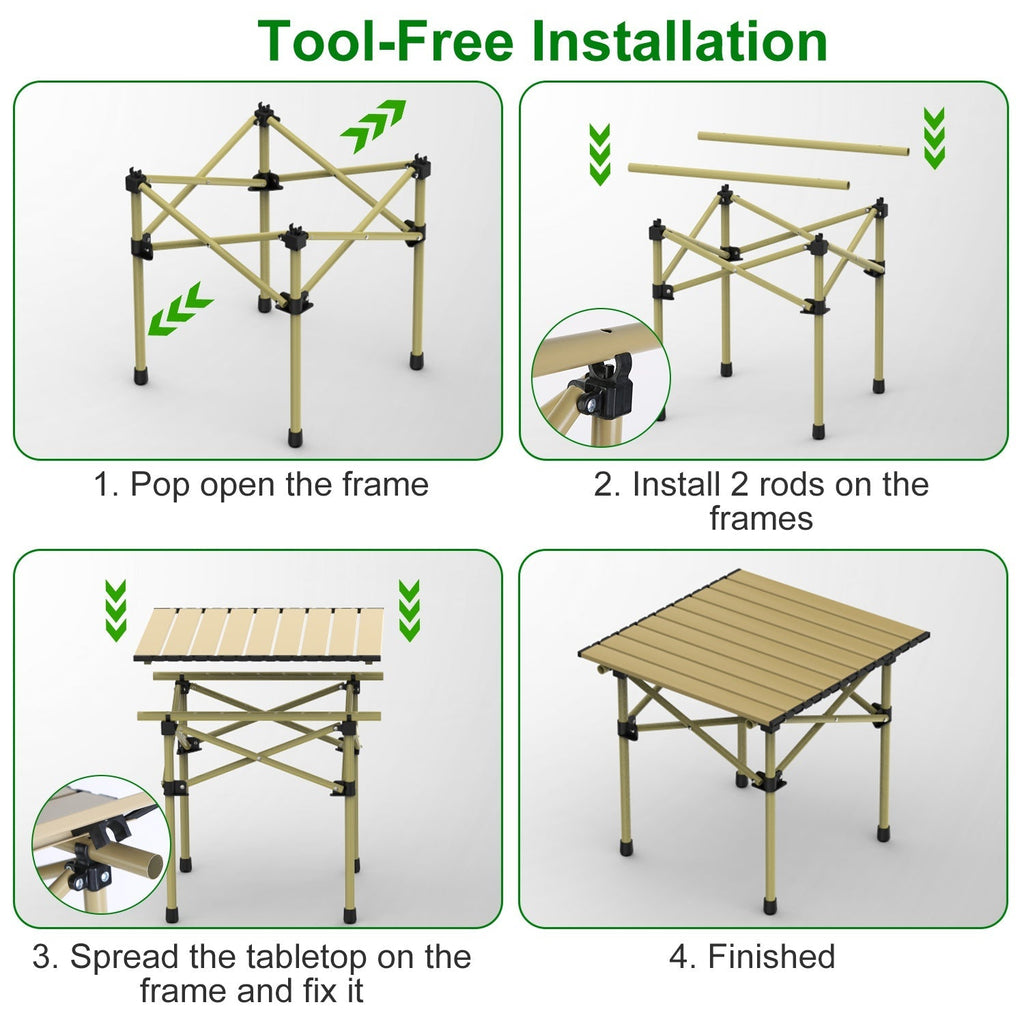 Folding Camping Table Portable Lightweight Carbon Steel Roll-up Picnic BBQ Desk with Carry Bag Heavy Duty for Outdoor Beach Backyard Party Patio Campi