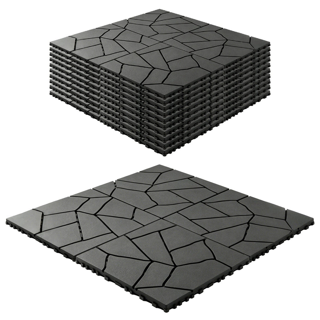 Interlocking Patio Deck Tiles 12 Inch Stone Pattern 44-Piece Set