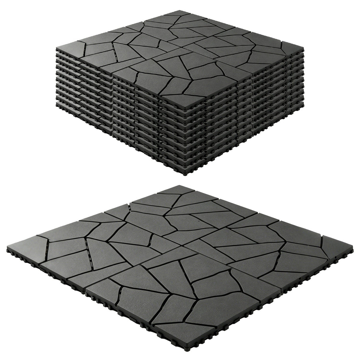 Interlocking Patio Deck Tiles 12 Inch Stone Pattern 44-Piece Set