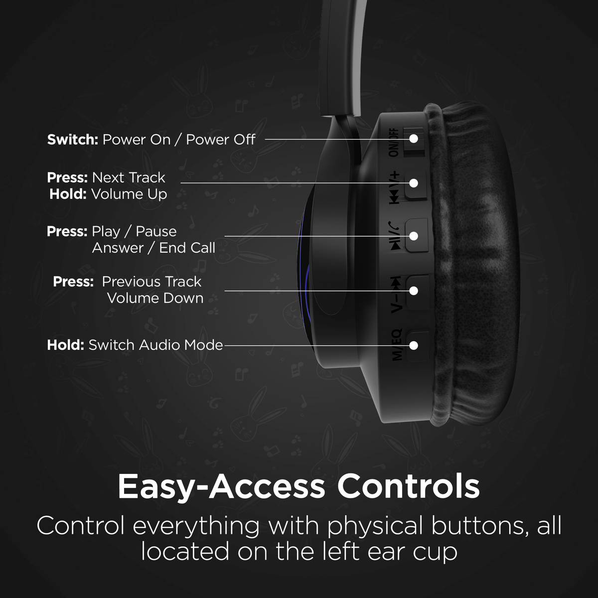 HyperGear Bunny Tracks Wireless Light-Up Headphones