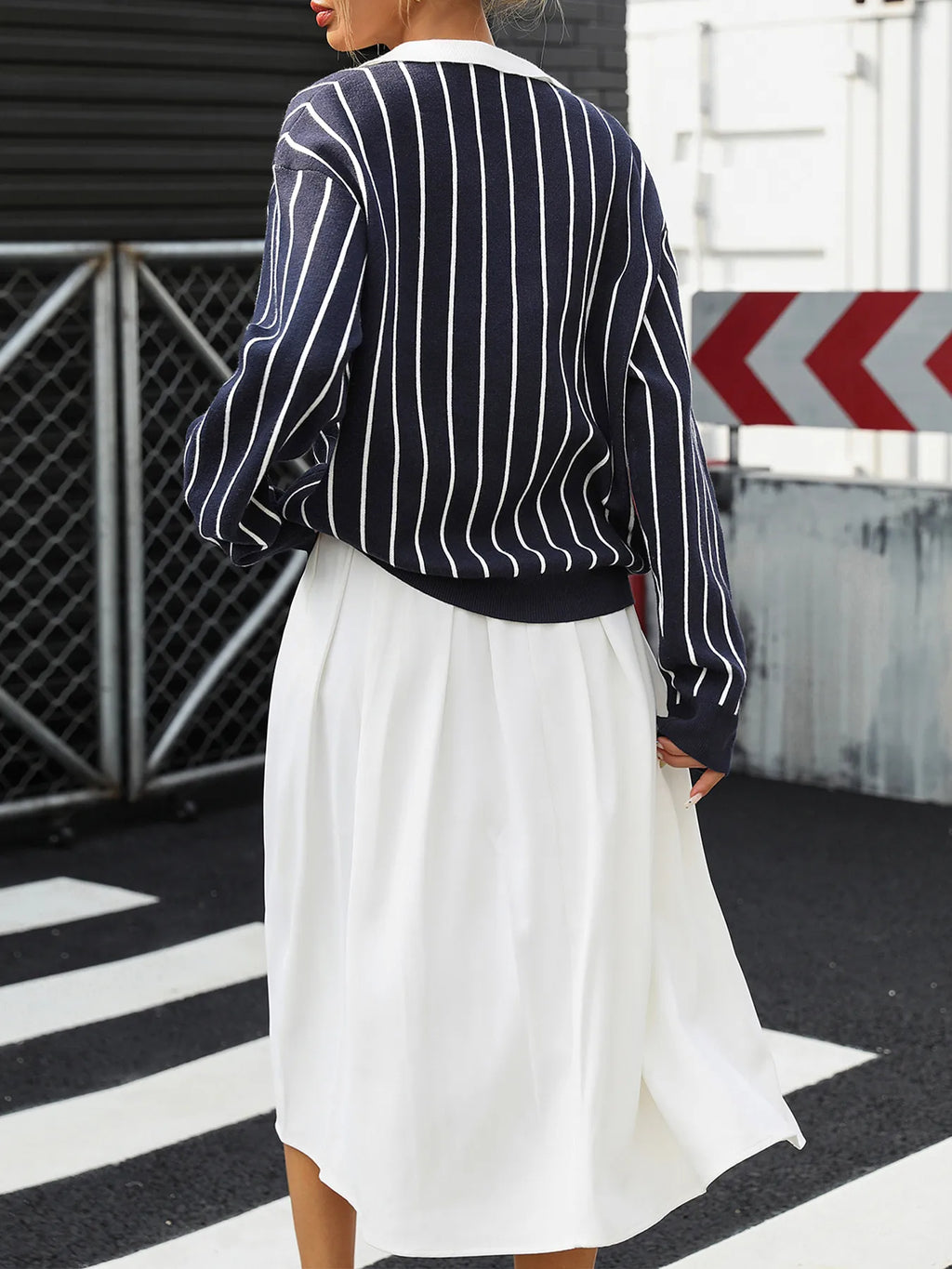 Stripe Contrast Collar Long Sleeve Knit Top